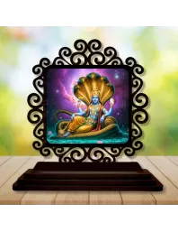 Car Desk/Table Top Lord Vishnu  Wooden Photo Stand  3x4 Inches, Compact & Stylish Spiritual Display For Car, Home & Office (Pack Of 1) (F19990)