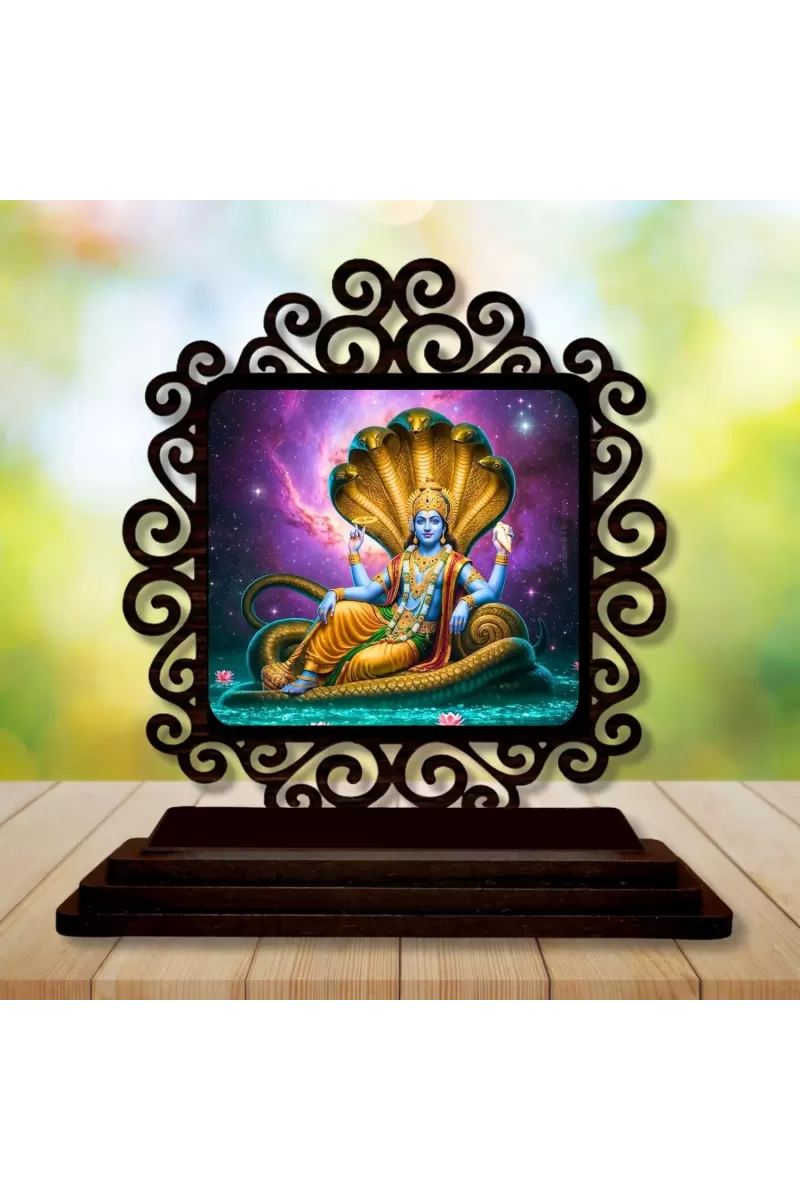 Car Desk/Table Top Lord Vishnu  Wooden Photo Stand  3x4 Inches, Compact & Stylish Spiritual Display For Car, Home & Office (Pack Of 1) (F19990)