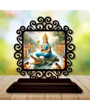 Car Desk/Table Top Goddess Ganga Wooden Photo Stand  3x4 Inches, Compact & Stylish Spiritual Display For Car, Home & Office (Pack Of 1) (F19992)