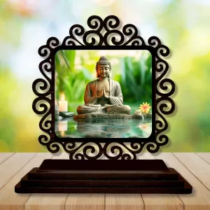 Car Desk/Table Top Lord Buddha Wooden Photo Stand 3x4 Inches, Compact & Stylish Spiritual Display For Car, Home & Office (Pack Of 1) (F19994) Car Desk/Table Top Lord Buddha Wooden Photo Stand 3x4 Inches, Compact & Stylish Spiritual Display For Car, Home & Office (Pack Of 1) (F19994)