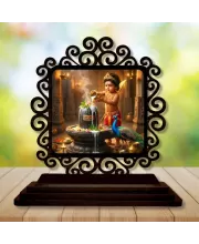 Car Desk/Table Top Lord Karthikeya Wooden Photo Stand  3x4 Inches, Compact & Stylish Spiritual Display For Car, Home & Office (Pack Of 1) (F19995)