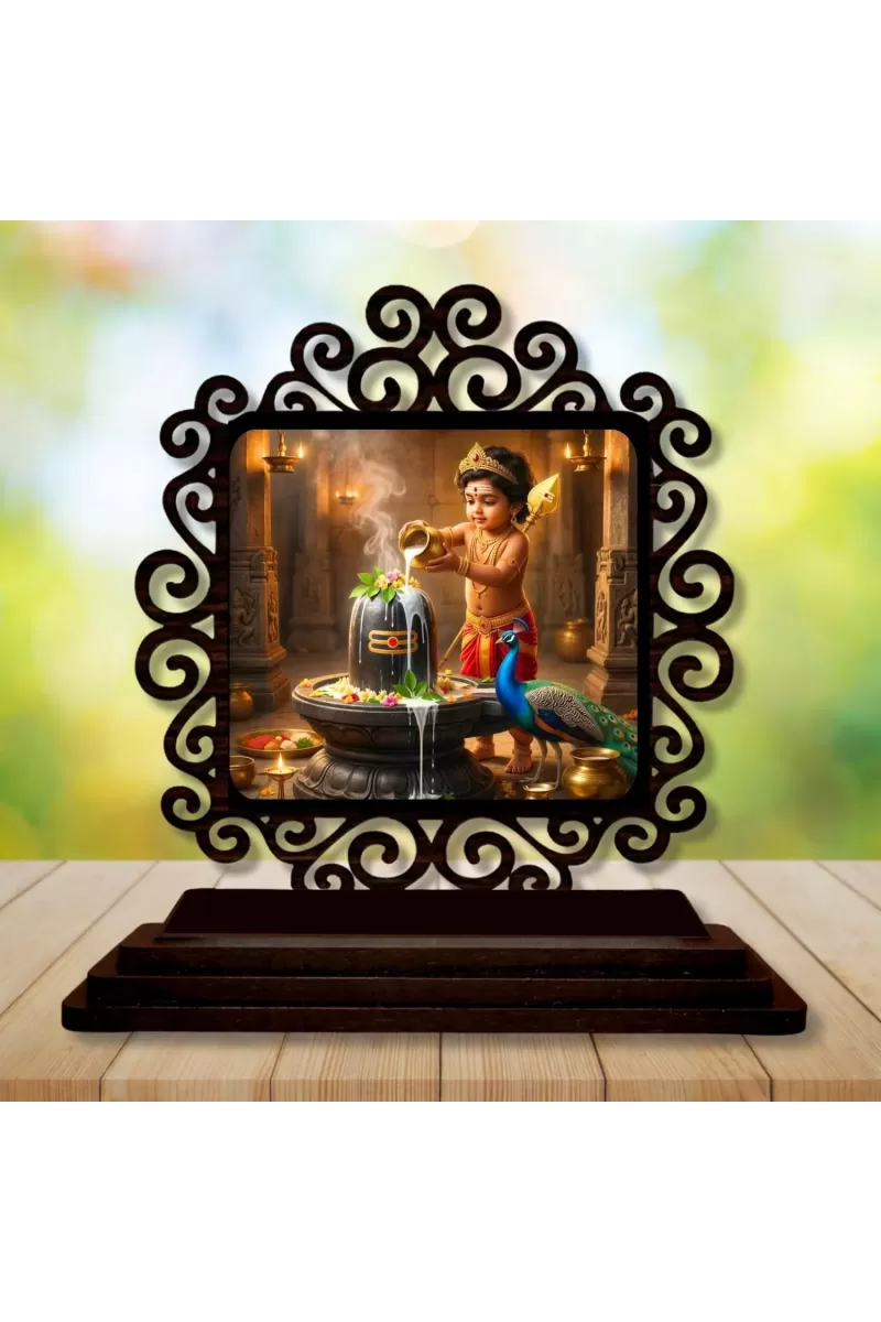 Car Desk/Table Top Lord Karthikeya Wooden Photo Stand  3x4 Inches, Compact & Stylish Spiritual Display For Car, Home & Office (Pack Of 1) (F19995)
