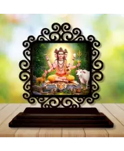 Car Desk/Table Top God Dattatreya Wooden Photo Stand  3x4 Inches, Compact & Stylish Spiritual Display For Car, Home & Office (Pack Of 1) (F19996)