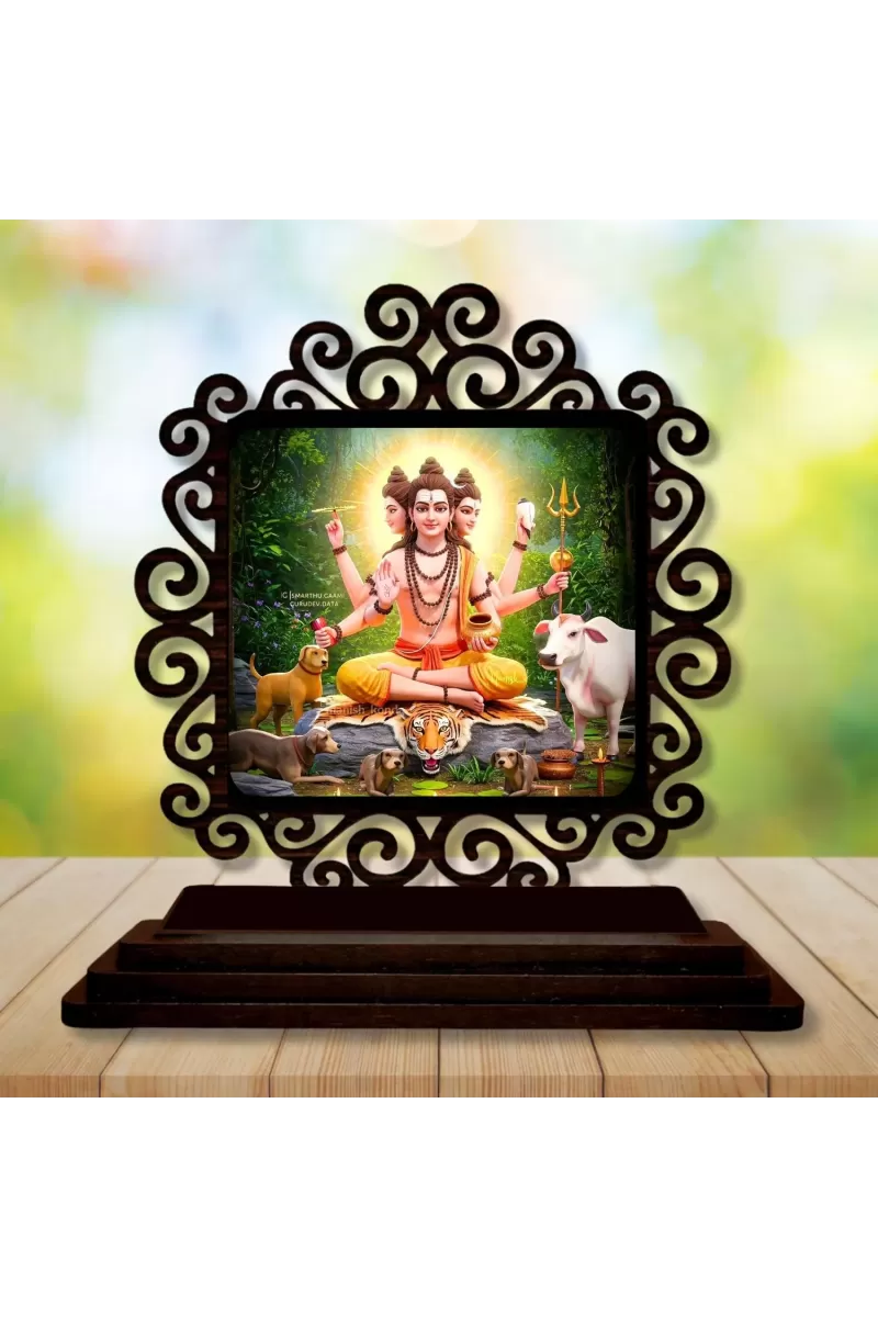Car Desk/Table Top God Dattatreya Wooden Photo Stand  3x4 Inches, Compact & Stylish Spiritual Display For Car, Home & Office (Pack Of 1) (F19996)