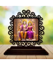 Car Desk/Table Top Lord Vishnu And Lakshmi Wooden Photo Stand  3x4 Inches, Compact & Stylish Spiritual Display For Car, Home & Office (Pack Of 1) (F19997)