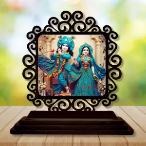 Car Desk/Table Top Radha Krishna Wooden Photo Stand 3x4 Inches, Compact & Stylish Spiritual Display For Car, Home & Office (Pack Of 1) (F19998) Car Desk/Table Top Radha Krishna Wooden Photo Stand 3x4 Inches, Compact & Stylish Spiritual Display For Car, Home & Office (Pack Of 1) (F19998)