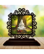 Car Desk/Table Top Lord Shiva Wooden Photo Stand  3x4 Inches, Compact & Stylish Spiritual Display For Car, Home & Office (Pack Of 1) (F19999)