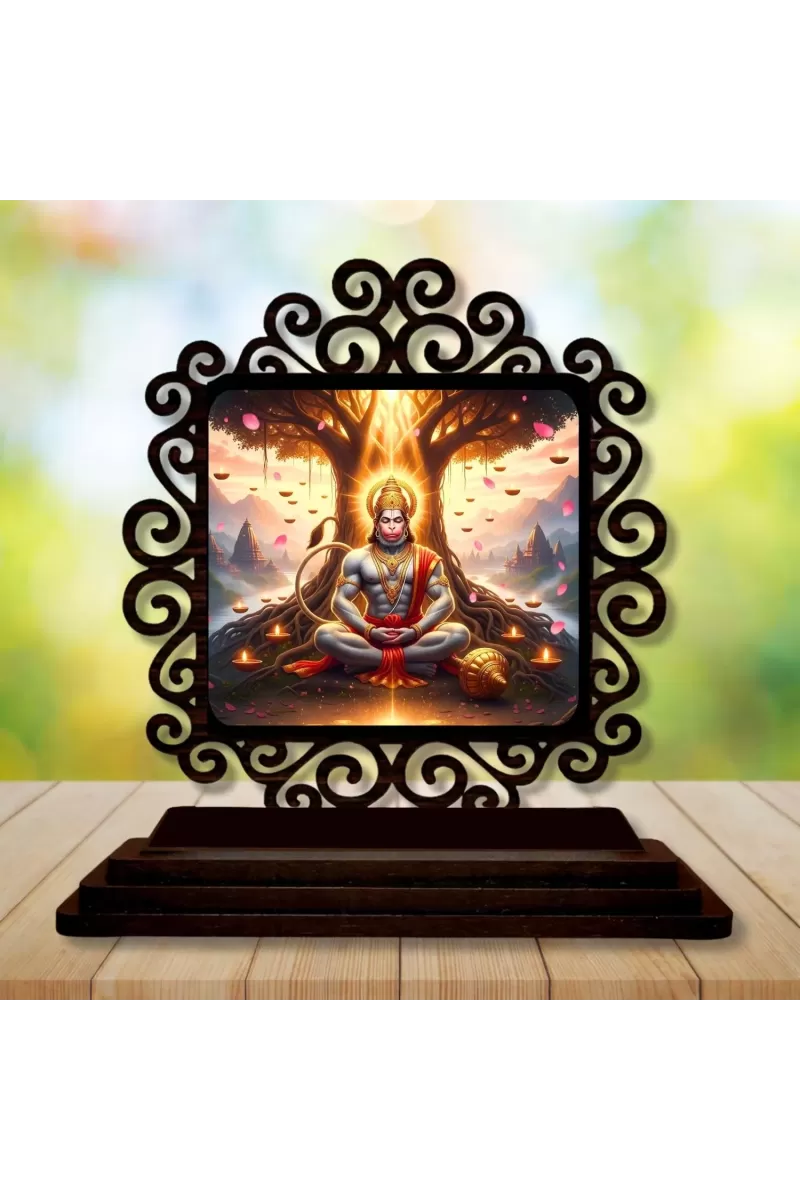 Car Desk/Table Top Lord Hanuman Wooden Photo Stand  3x4 Inches, Compact & Stylish Spiritual Display For Car, Home & Office (Pack Of 1) (F20000)