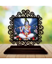 Car Desk/Table Top Lord Krishna Wooden Photo Stand  3x4 Inches, Compact & Stylish Spiritual Display For Car, Home & Office (Pack Of 1) (F20001)