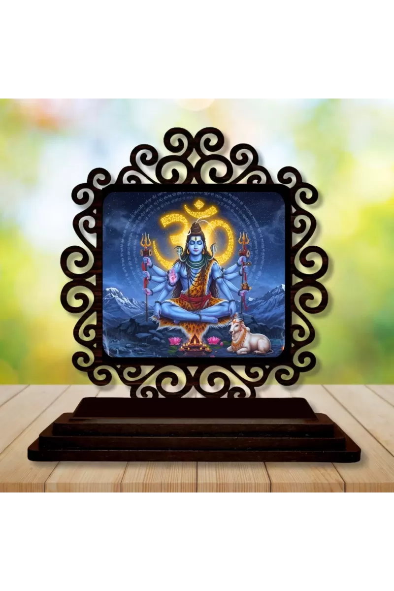 Car Desk/Table Top Lord Shiva Wooden Photo Stand  3x4 Inches, Compact & Stylish Spiritual Display For Car, Home & Office (Pack Of 1) (F20002)