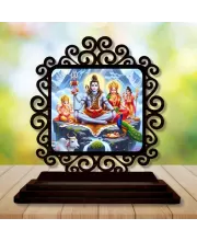 Car Desk/Table Top Lord Shiva And Parvathi Wooden Photo Stand  3x4 Inches, Compact & Stylish Spiritual Display For Car, Home & Office (Pack Of 1) (F20003)