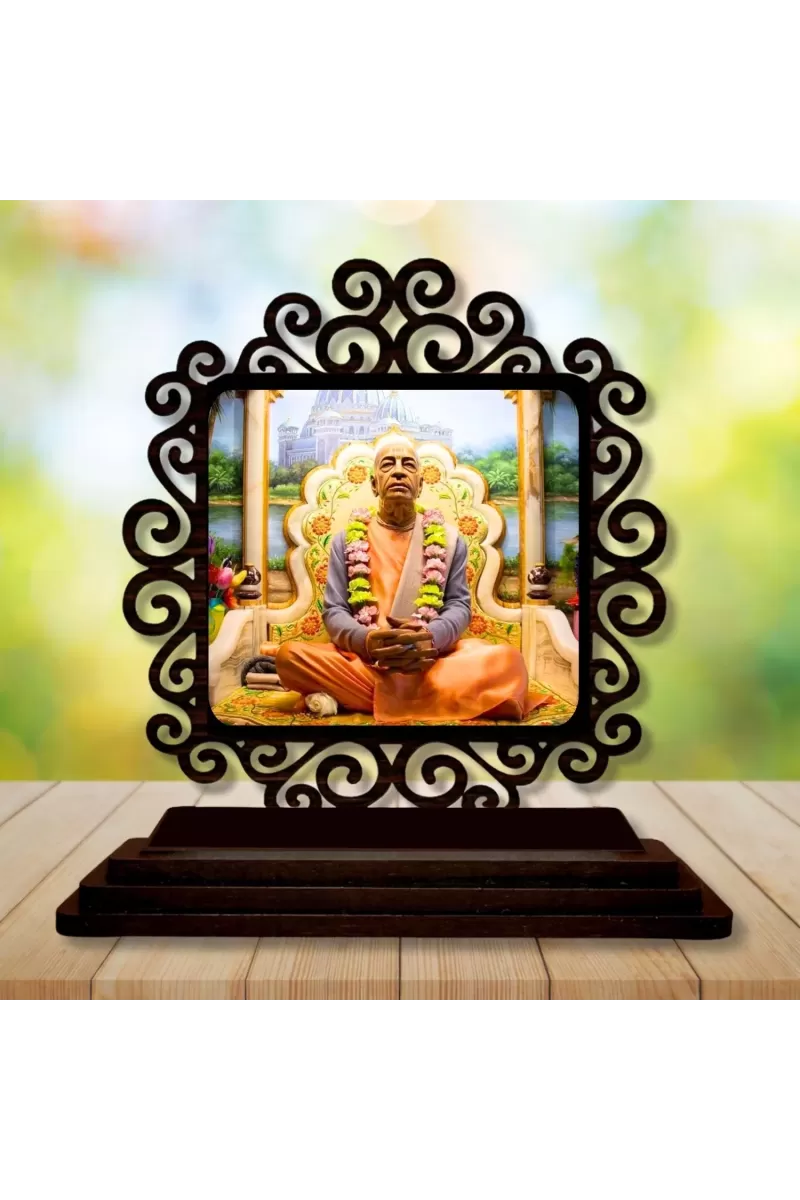Car Desk/Table Top Bhaktivedanta Swami Prabhupada Wooden Photo Stand  3x4 Inches, Compact & Stylish Spiritual Display For Car, Home & Office (Pack Of 1) (F20004)