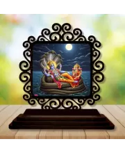 Car Desk/Table Top Lord Vishnu And Lakshmi Wooden Photo Stand  3x4 Inches, Compact & Stylish Spiritual Display For Car, Home & Office (Pack Of 1) (F20005)