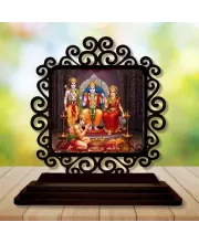 Car Desk/Table Top Lord Rama And Sita And Lakshmana Wooden Photo Stand  3x4 Inches, Compact & Stylish Spiritual Display For Car, Home & Office (Pack Of 1) (F20006)