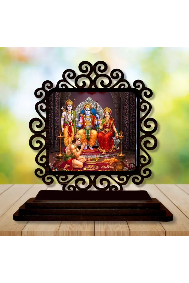Car Desk/Table Top Lord Rama And Sita And Lakshmana Wooden Photo Stand  3x4 Inches, Compact & Stylish Spiritual Display For Car, Home & Office (Pack Of 1) (F20006)