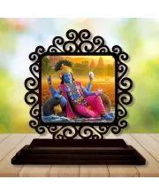 Car Desk/Table Top Lord Vishnu Wooden Photo Stand  3x4 Inches, Compact & Stylish Spiritual Display For Car, Home & Office (Pack Of 1) (F20008)