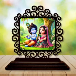 Car Desk/Table Top Radha Krishna Wooden Photo Stand 3x4 Inches, Compact & Stylish Spiritual Display For Car, Home & Office (Pack Of 1) (F20009) Car Desk/Table Top Radha Krishna Wooden Photo Stand 3x4 Inches, Compact & Stylish Spiritual Display For Car, Home & Office (Pack Of 1) (F20009)