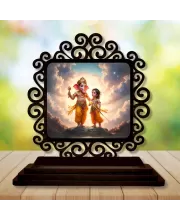 Car Desk/Table Top Lord Ganesha And Karthikeya Wooden Photo Stand  3x4 Inches, Compact & Stylish Spiritual Display For Car, Home & Office (Pack Of 1) (F20010)
