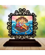 Car Desk/Table Top Lord Vishnu Wooden Photo Stand  3x4 Inches, Compact & Stylish Spiritual Display For Car, Home & Office (Pack Of 1) (F20011)
