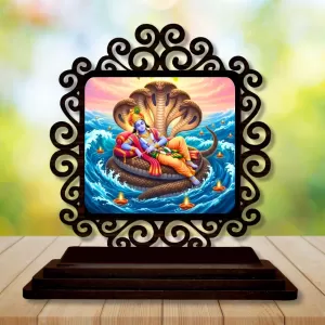 Car Desk/Table Top Lord Vishnu Wooden Photo Stand 3x4 Inches, Compact & Stylish Spiritual Display For Car, Home & Office (Pack Of 1) (F20011) Car Desk/Table Top Lord Vishnu Wooden Photo Stand 3x4 Inches, Compact & Stylish Spiritual Display For Car, Home & Office (Pack Of 1) (F20011)