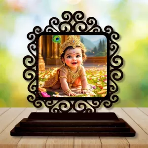 Car Desk/Table Top Little Krishna Wooden Photo Stand 3x4 Inches, Compact & Stylish Spiritual Display For Car, Home & Office (Pack Of 1) (F20012) Car Desk/Table Top Little Krishna Wooden Photo Stand 3x4 Inches, Compact & Stylish Spiritual Display For Car, Home & Office (Pack Of 1) (F20012)