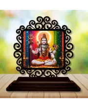 Car Desk/Table Top Lord Shiva Wooden Photo Stand  3x4 Inches, Compact & Stylish Spiritual Display For Car, Home & Office (Pack Of 1) (F20013)