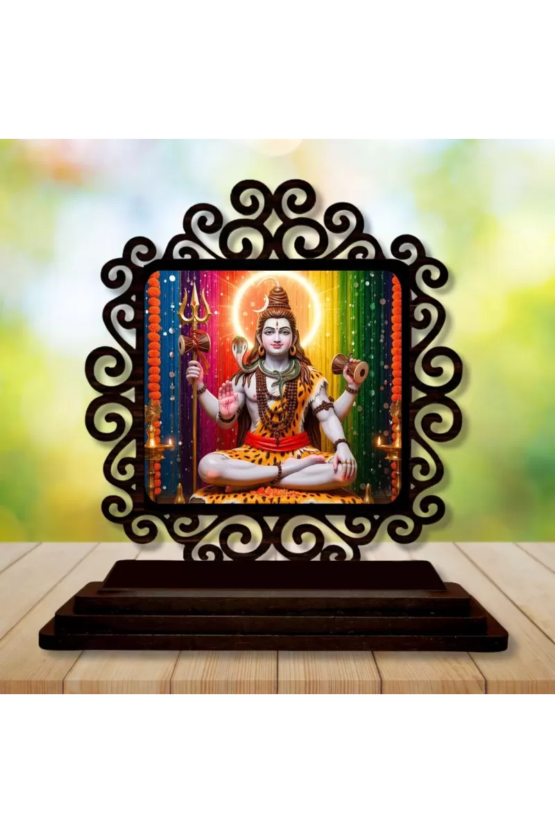 Car Desk/Table Top Lord Shiva Wooden Photo Stand  3x4 Inches, Compact & Stylish Spiritual Display For Car, Home & Office (Pack Of 1) (F20013)