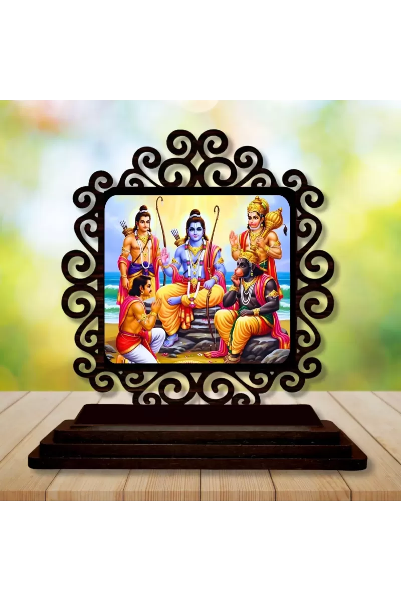 Car Desk/Table Top Lord Rama And Lakshmana And Hanuman Wooden Photo Stand  3x4 Inches, Compact & Stylish Spiritual Display For Car, Home & Office (Pack Of 1) (F20015)