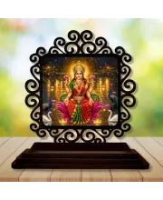 Car Desk/Table Top Goddess Lakshmi Wooden Photo Stand  3x4 Inches, Compact & Stylish Spiritual Display For Car, Home & Office (Pack Of 1) (F20017)
