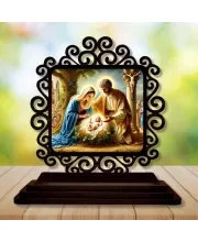 Car Desk/Table Top Jesus And Merry  Wooden Photo Stand  3x4 Inches, Compact & Stylish Spiritual Display For Car, Home & Office (Pack Of 1) (F20021)