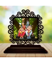 Car Desk/Table Top Lord Shiva And Parvathi Wooden Photo Stand  3x4 Inches, Compact & Stylish Spiritual Display For Car, Home & Office (Pack Of 1) (F20022)