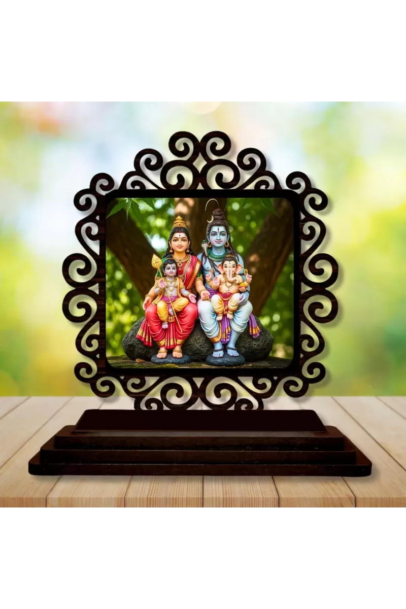 Car Desk/Table Top Lord Shiva And Parvathi Wooden Photo Stand  3x4 Inches, Compact & Stylish Spiritual Display For Car, Home & Office (Pack Of 1) (F20022)