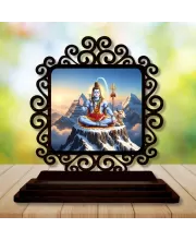 Car Desk/Table Top Lord Shiva Wooden Photo Stand  3x4 Inches, Compact & Stylish Spiritual Display For Car, Home & Office (Pack Of 1) (F20023)
