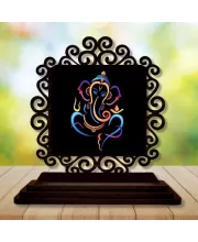Car Desk/Table Top Lord Ganesha Wooden Photo Stand  3x4 Inches, Compact & Stylish Spiritual Display For Car, Home & Office (Pack Of 1) (F20025)