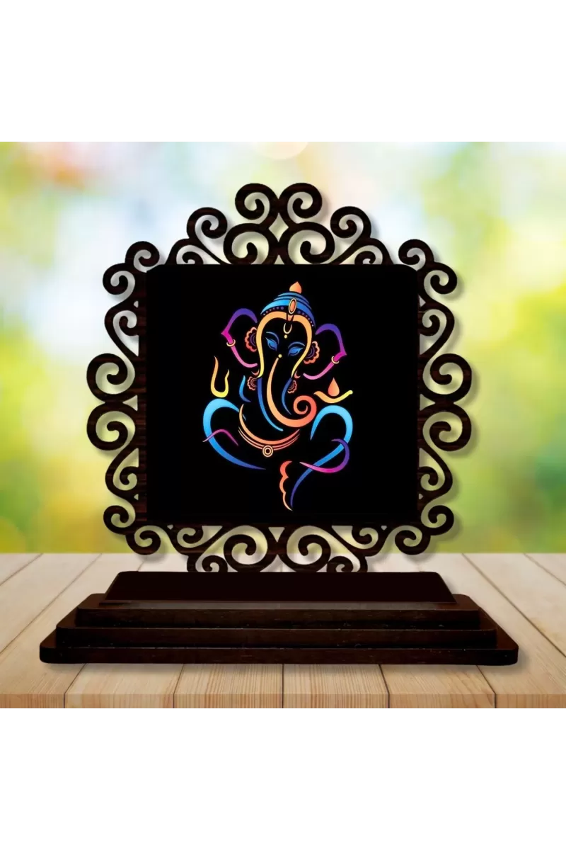 Car Desk/Table Top Lord Ganesha Wooden Photo Stand  3x4 Inches, Compact & Stylish Spiritual Display For Car, Home & Office (Pack Of 1) (F20025)