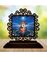Car Desk/Table Top Lord Krishna Wooden Photo Stand  3x4 Inches, Compact & Stylish Spiritual Display For Car, Home & Office (Pack Of 1) (F20026)