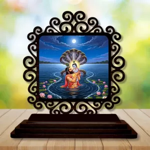 Car Desk/Table Top Lord Krishna Wooden Photo Stand  3x4 Inches, Compact & Stylish Spiritual Display For Car, Home & Office (Pack Of 1) (F20026)