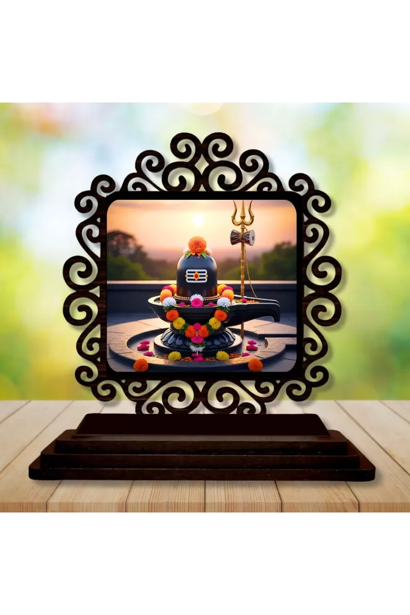 Car Desk/Table Top Shiva Lingam Wooden Photo Stand  3x4 Inches, Compact & Stylish Spiritual Display For Car, Home & Office (Pack Of 1) (F20027)