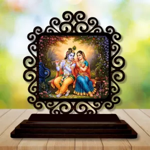 Car Desk/Table Top Radha Krishna Wooden Photo Stand 3x4 Inches, Compact & Stylish Spiritual Display For Car, Home & Office (Pack Of 1) (F20028) Car Desk/Table Top Radha Krishna Wooden Photo Stand 3x4 Inches, Compact & Stylish Spiritual Display For Car, Home & Office (Pack Of 1) (F20028)