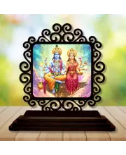 Car Desk/Table Top Lord Vishnu And Lakshmi Wooden Photo Stand  3x4 Inches, Compact & Stylish Spiritual Display For Car, Home & Office (Pack Of 1) (F20029)