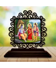 Car Desk/Table Top Lord Rama And Lakshmana And Seetha Wooden Photo Stand  3x4 Inches, Compact & Stylish Spiritual Display For Car, Home & Office (Pack Of 1) (F20030)