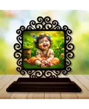 Car Desk/Table Top Little Krishna Wooden Photo Stand  3x4 Inches, Compact & Stylish Spiritual Display For Car, Home & Office (Pack Of 1) (F20031)