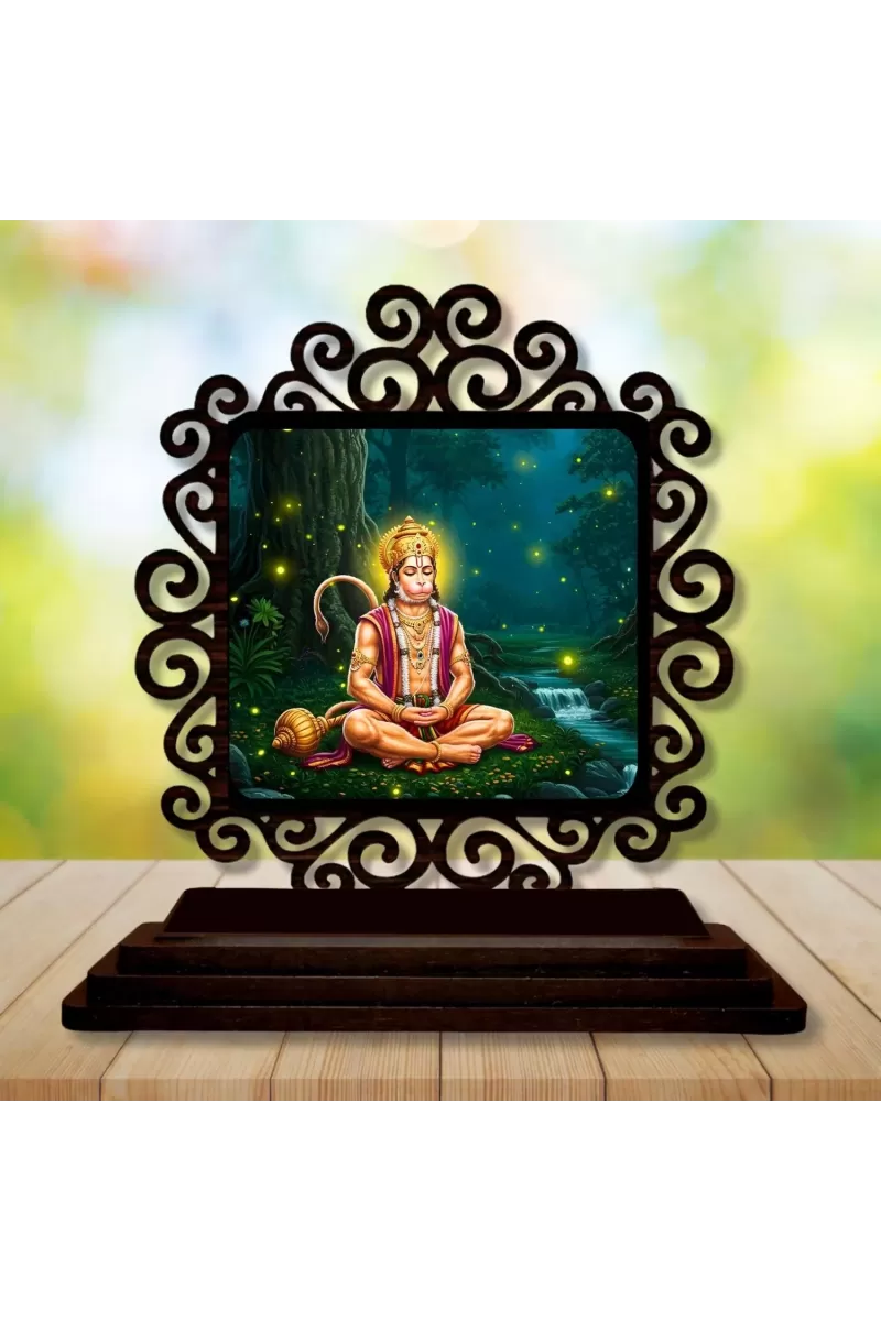 Car Desk/Table Top Lord Hanuman Wooden Photo Stand  3x4 Inches, Compact & Stylish Spiritual Display For Car, Home & Office (Pack Of 1) (F20032)