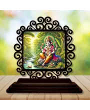 Car Desk/Table Top Lord Ganesha Wooden Photo Stand  3x4 Inches, Compact & Stylish Spiritual Display For Car, Home & Office (Pack Of 1) (F20033)
