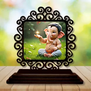 Car Desk/Table Top Lord Ganesha Wooden Photo Stand 3x4 Inches, Compact & Stylish Spiritual Display For Car, Home & Office (Pack Of 1) (F20034) Car Desk/Table Top Lord Ganesha Wooden Photo Stand 3x4 Inches, Compact & Stylish Spiritual Display For Car, Home & Office (Pack Of 1) (F20034)