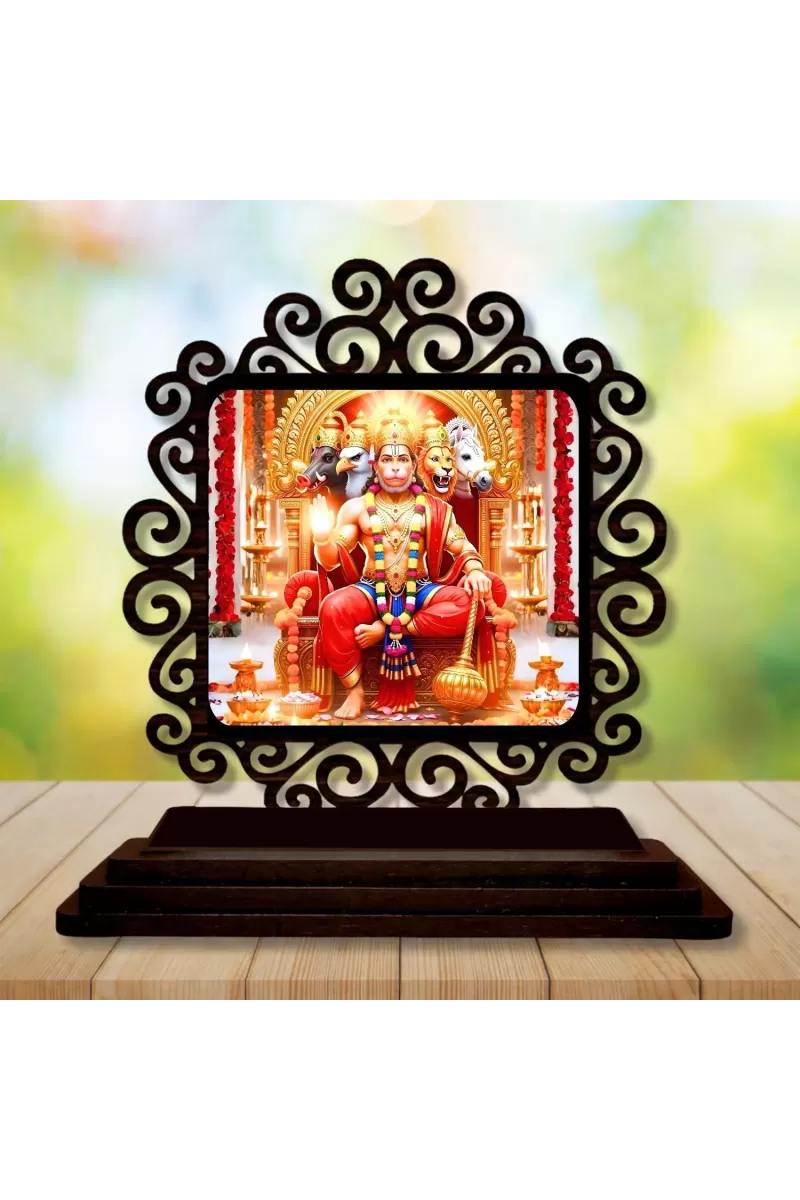 Car Desk/Table Top Lord Hanuman Wooden Photo Stand  3x4 Inches, Compact & Stylish Spiritual Display For Car, Home & Office (Pack Of 1) (F20035)