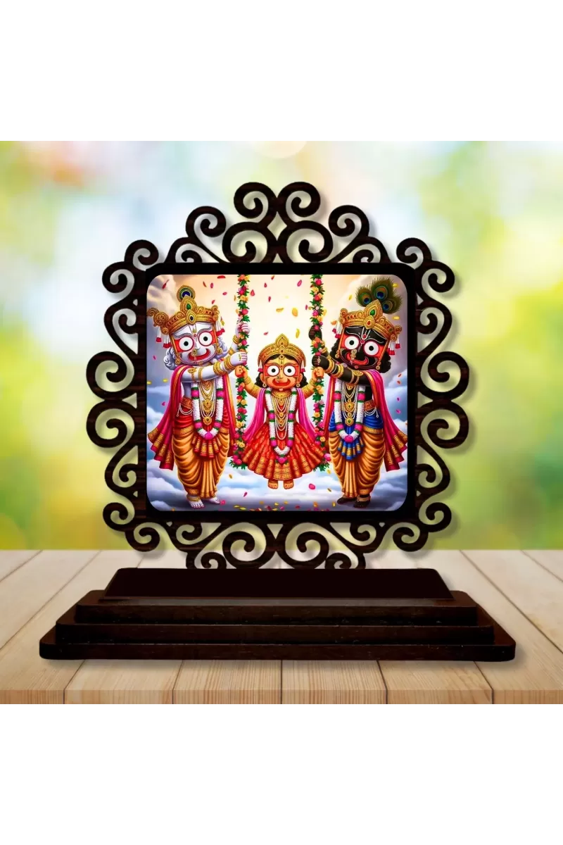 Car Desk/Table Top Lord Jagannath Wooden Photo Stand  3x4 Inches, Compact & Stylish Spiritual Display For Car, Home & Office (Pack Of 1) (F20037)