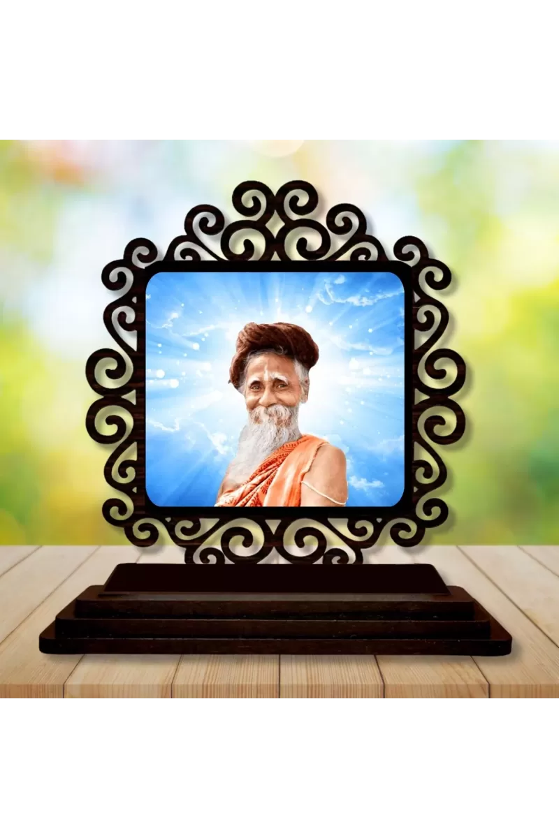 Car Desk/Table Top Sri Sri Sitaramdas Omkarnath Wooden Photo Stand  3x4 Inches, Compact & Stylish Spiritual Display For Car, Home & Office (Pack Of 1) (F20039)