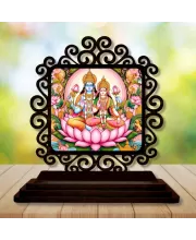 Car Desk/Table Top Lord Vishnu And Lakshmi Wooden Photo Stand  3x4 Inches, Compact & Stylish Spiritual Display For Car, Home & Office (Pack Of 1) (F20041)