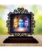 Car Desk/Table Top Bramha And Vishnu And Shiva Wooden Photo Stand  3x4 Inches, Compact & Stylish Spiritual Display For Car, Home & Office (Pack Of 1) (F20042)